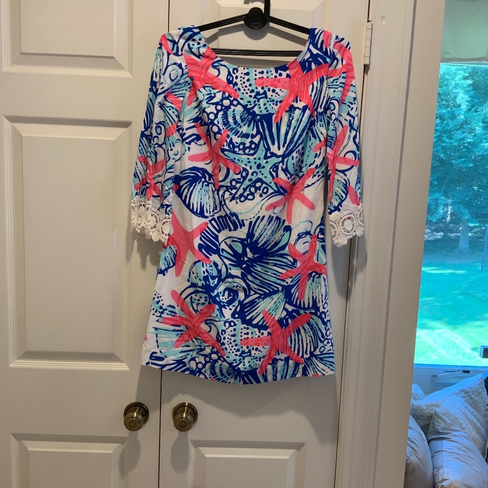 Lily Pulitzer, starfish and shell shift dress, size xs